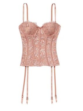 Victoria’s Secret Lingerie Beige Shimmer Bustier Corset w/ Garters, size small